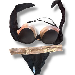 Beach Bunny Set Tequila Sunrise Balconette Bikini Top & Bottoms Black Gold XL